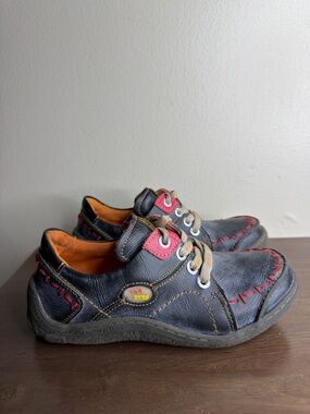 TMA Eyes Blue Leather Sneakers Sz 38